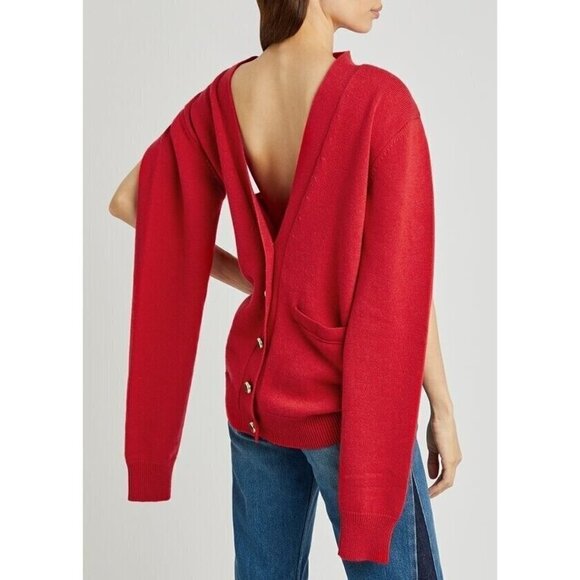 MERYLL Rogge BNWOT womens cashmere draped cutout red cardigan NEW button up - Picture 1 of 9
